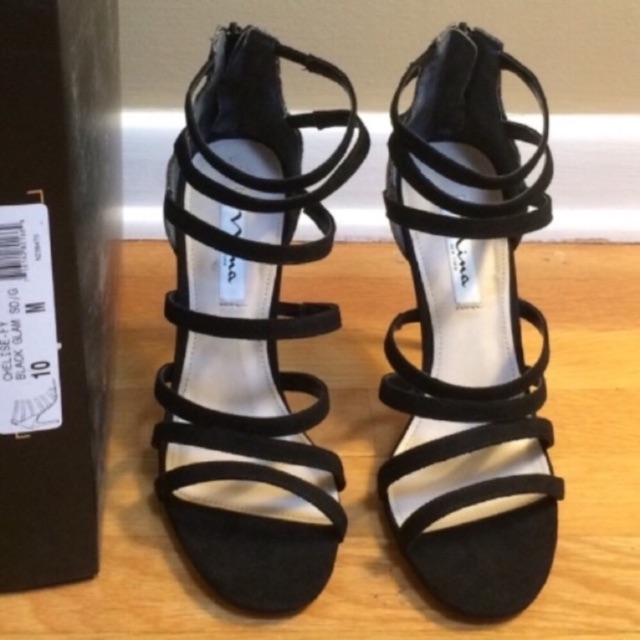 Nina Chelise Glam Black & Gold Caged Strappy Sparkly Glittering Stiletto Sandals — image 4 of 8